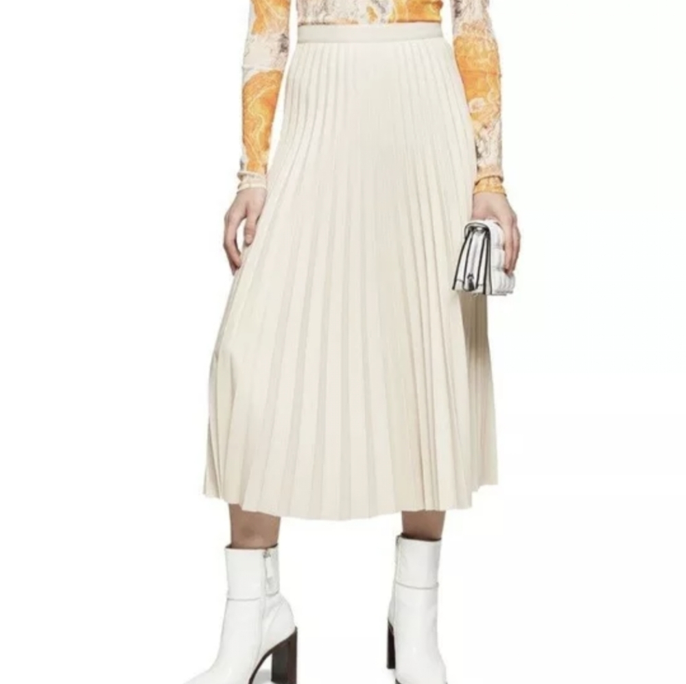 7 for All Mankind faux leather pleated midi skirt (cream/off white)